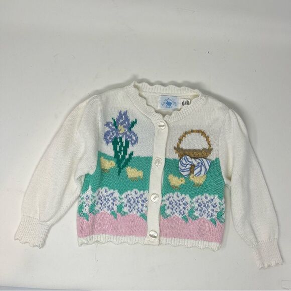 Vintage EUC 1990s Heartstrings Easter Chicks Cardigan Sweater Deadstock 24 M - Picture 1 of 9
